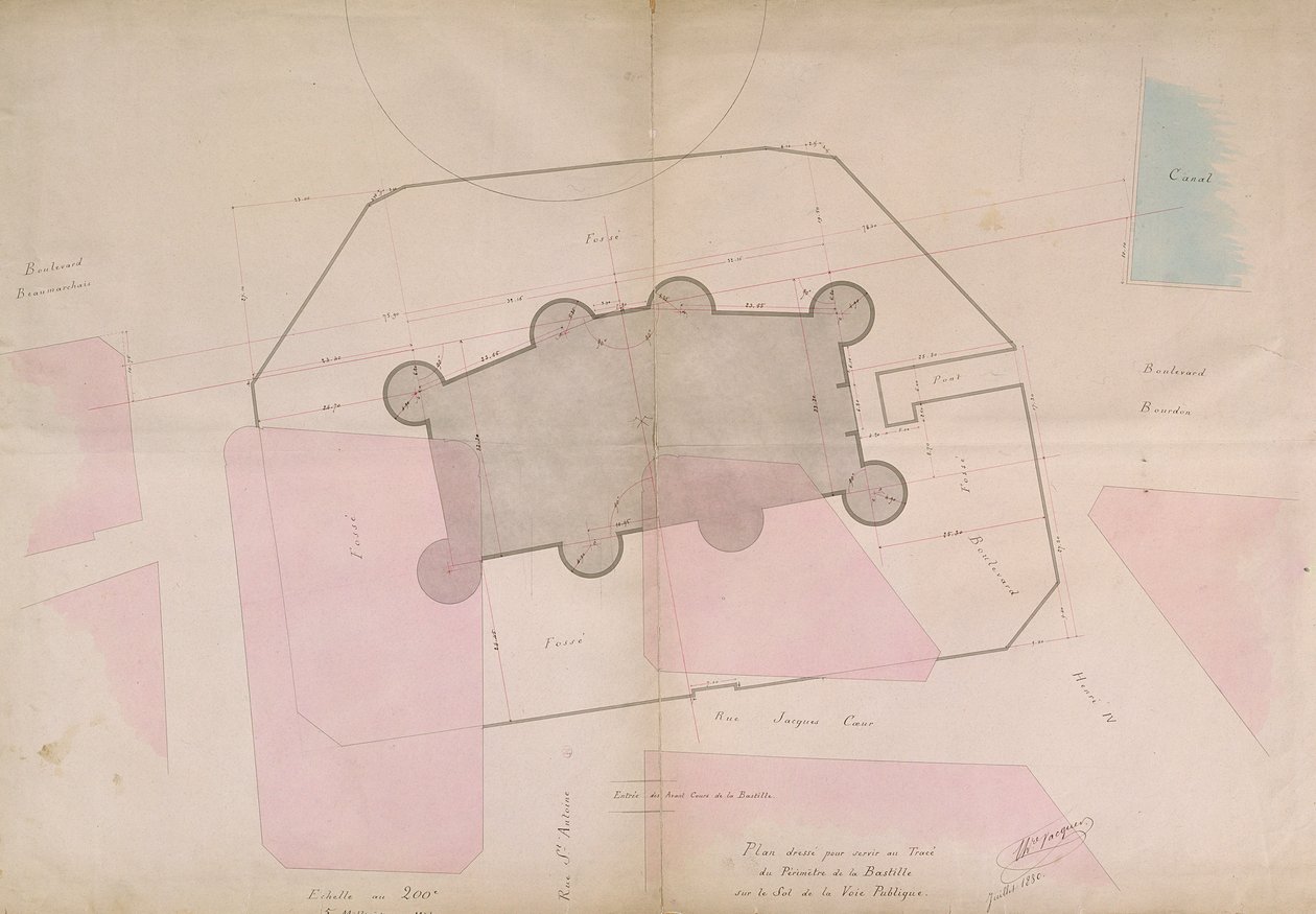 A Bastille kerületi vonalait bemutató terv, 1830 alkotó: French School