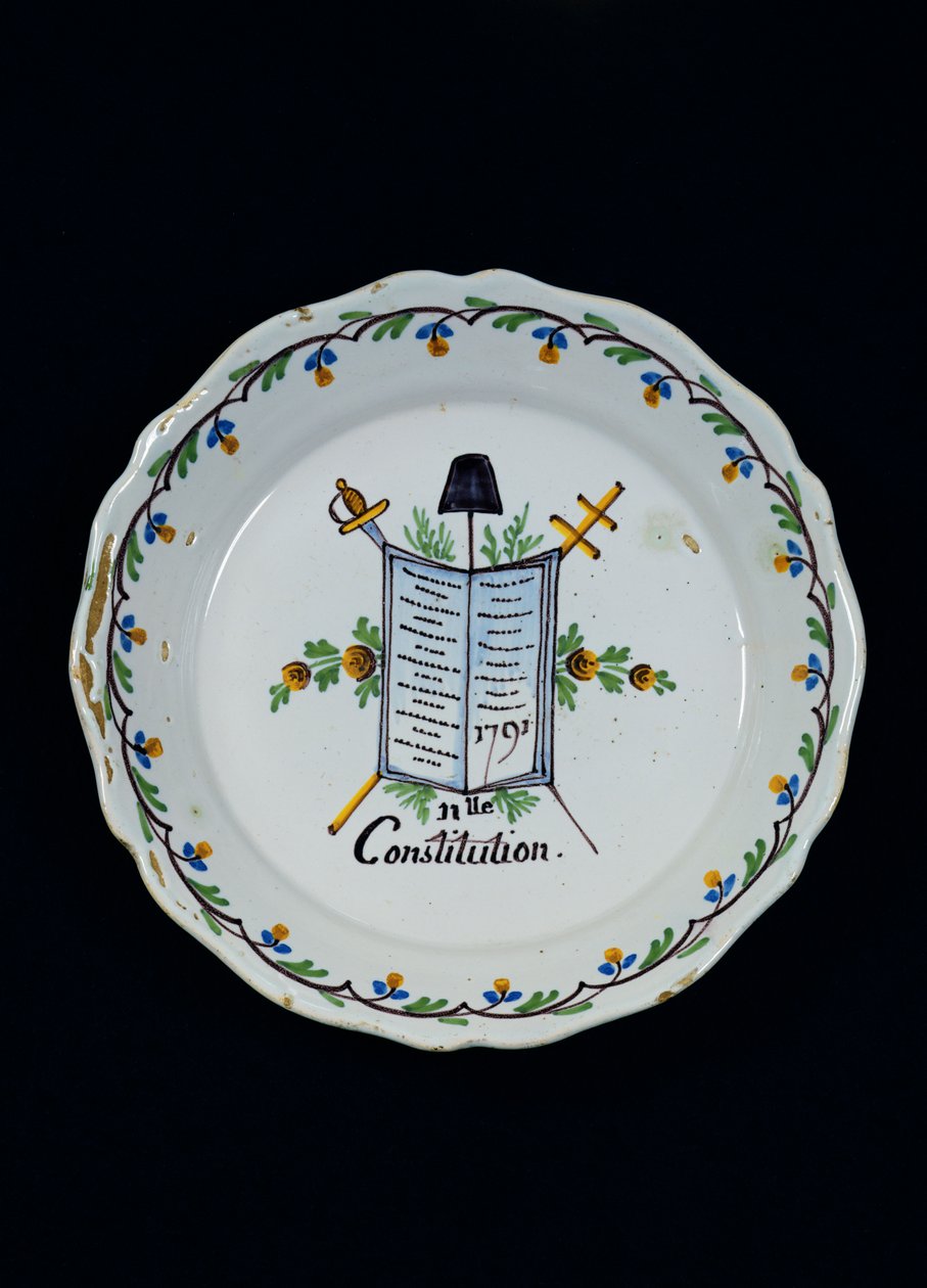 A három rendhez kapcsolódó Alkotmánykönyvvel díszített tábla, 1791 (kerámia) alkotó: French School