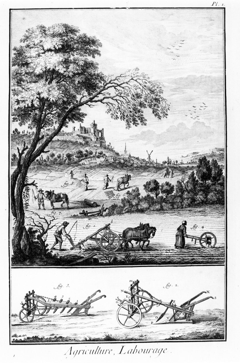 Diderot és Alembert enciklopédiájának táblája: Mezőgazdaság és szántás. 18. század. alkotó: French School