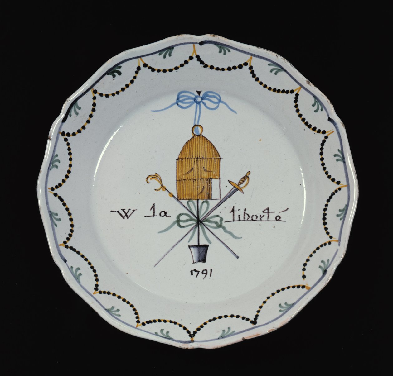 Tányér nyitott madárketreccel és a Vive la Liberte legendával, 1791 (kerámia) alkotó: French School