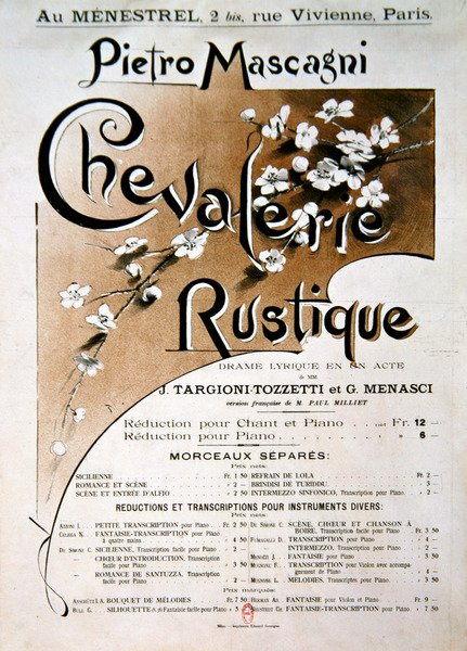 Színlap a Chevalerie Rustique című operához, Pietro Mascagni (1863-1945) alkotó: French School