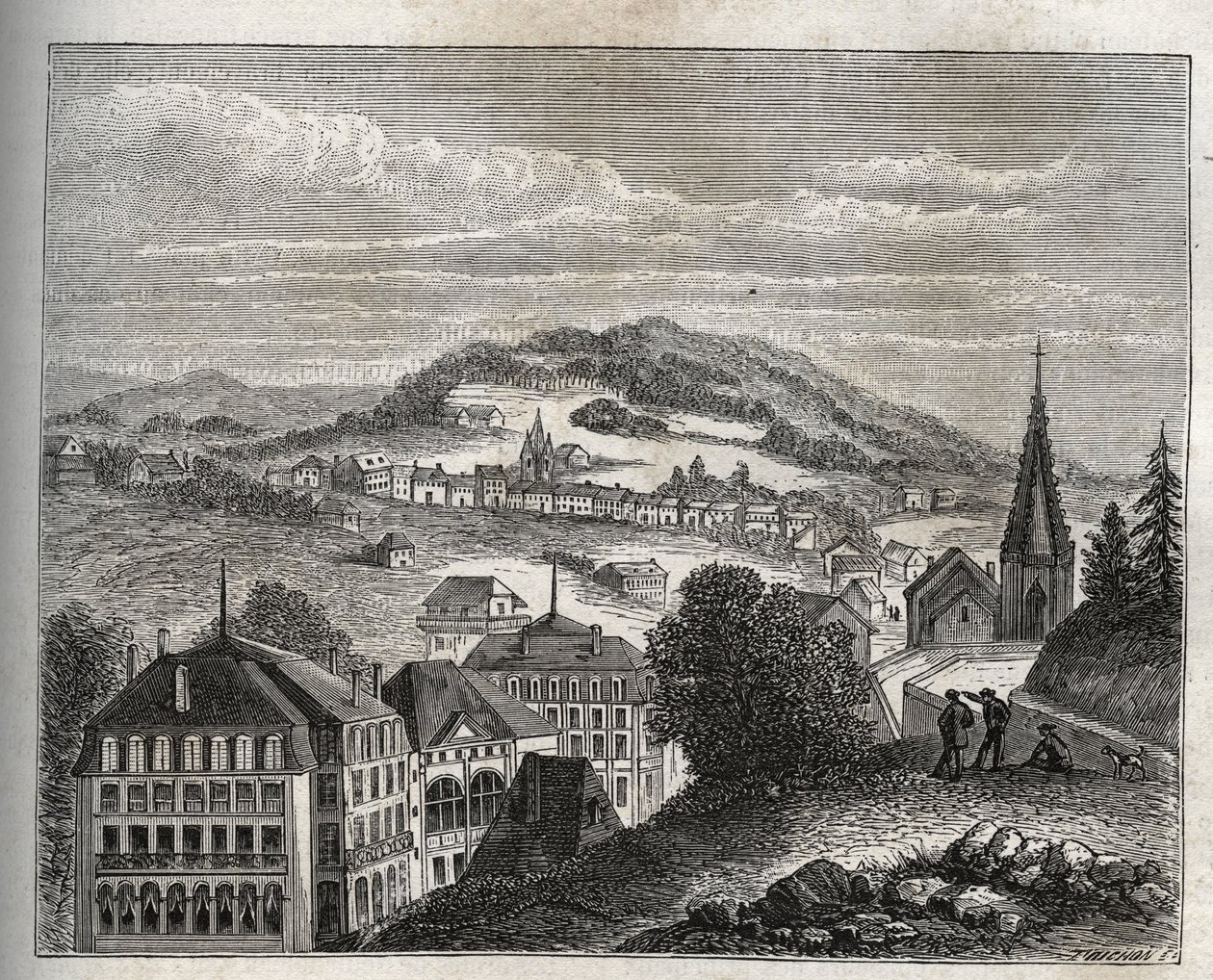 Plombieres-les-Bains (Plombieres les Bains) Vogézek termálfürdője – V.A. „La France illustree: földrajz, történelem, statisztikai igazgatás” metszet. Maláta-barna. 1884 alkotó: French School