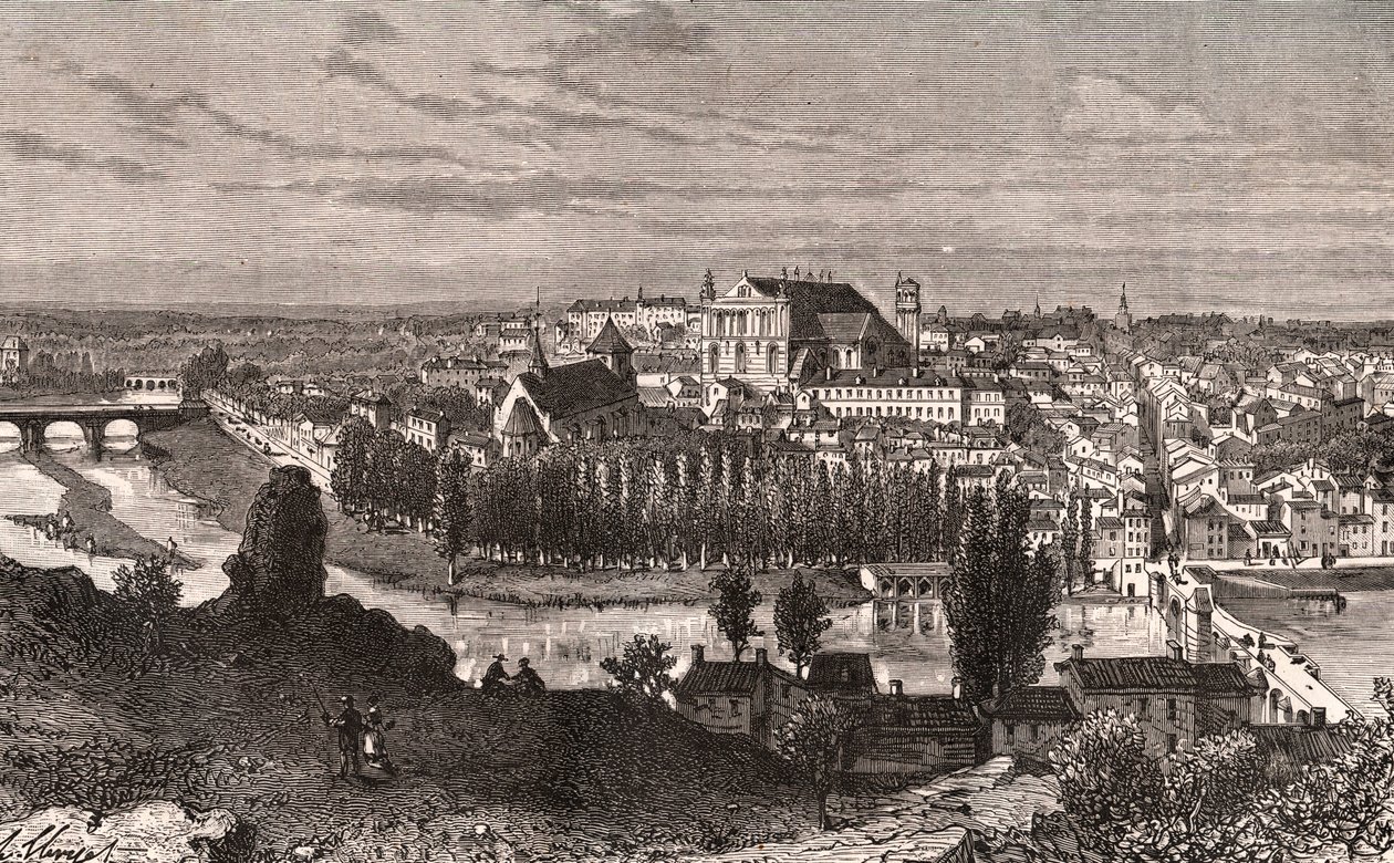 Poitiers – V. A. Malt-Brown „La France illustrée: földrajz, történelem, statisztikai igazgatás” című metszete. 1884 alkotó: French School