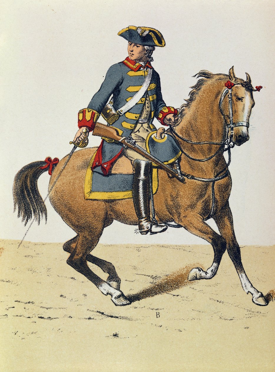 1750 körüli rendőr lóra ülve, 19. század (színes metszet) alkotó: French School