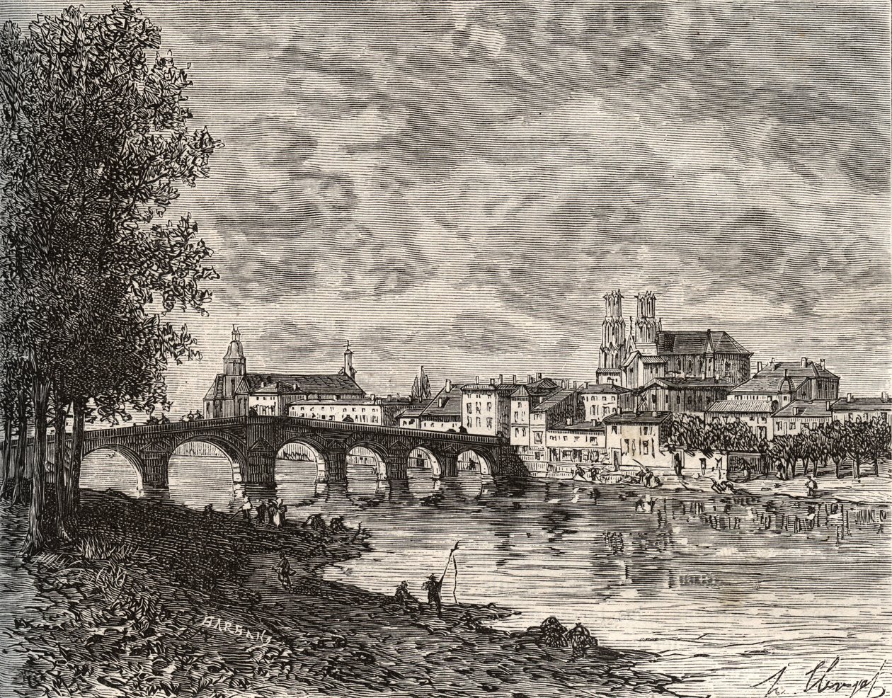Pont-a-Mousson (Pont a Mousson) - Meurthe-et-Moselle - metszet „Franciaország illusztrálva: földrajz, történelem, statisztikai igazgatás” V.-A. Malátabarna. 1884 alkotó: French School