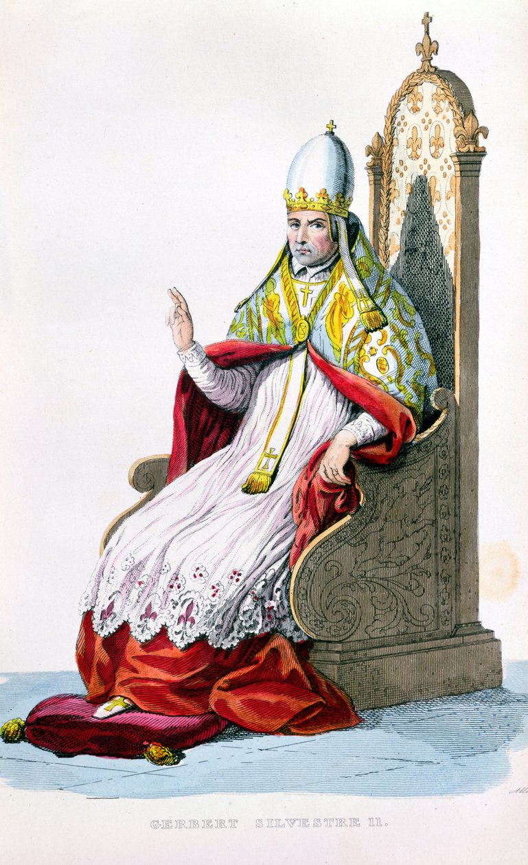 II. Szilveszter pápa, E. Mennechet Le Plutarque Francais című művéből, Párizs, 1835 (színes metszet) alkotó: French School