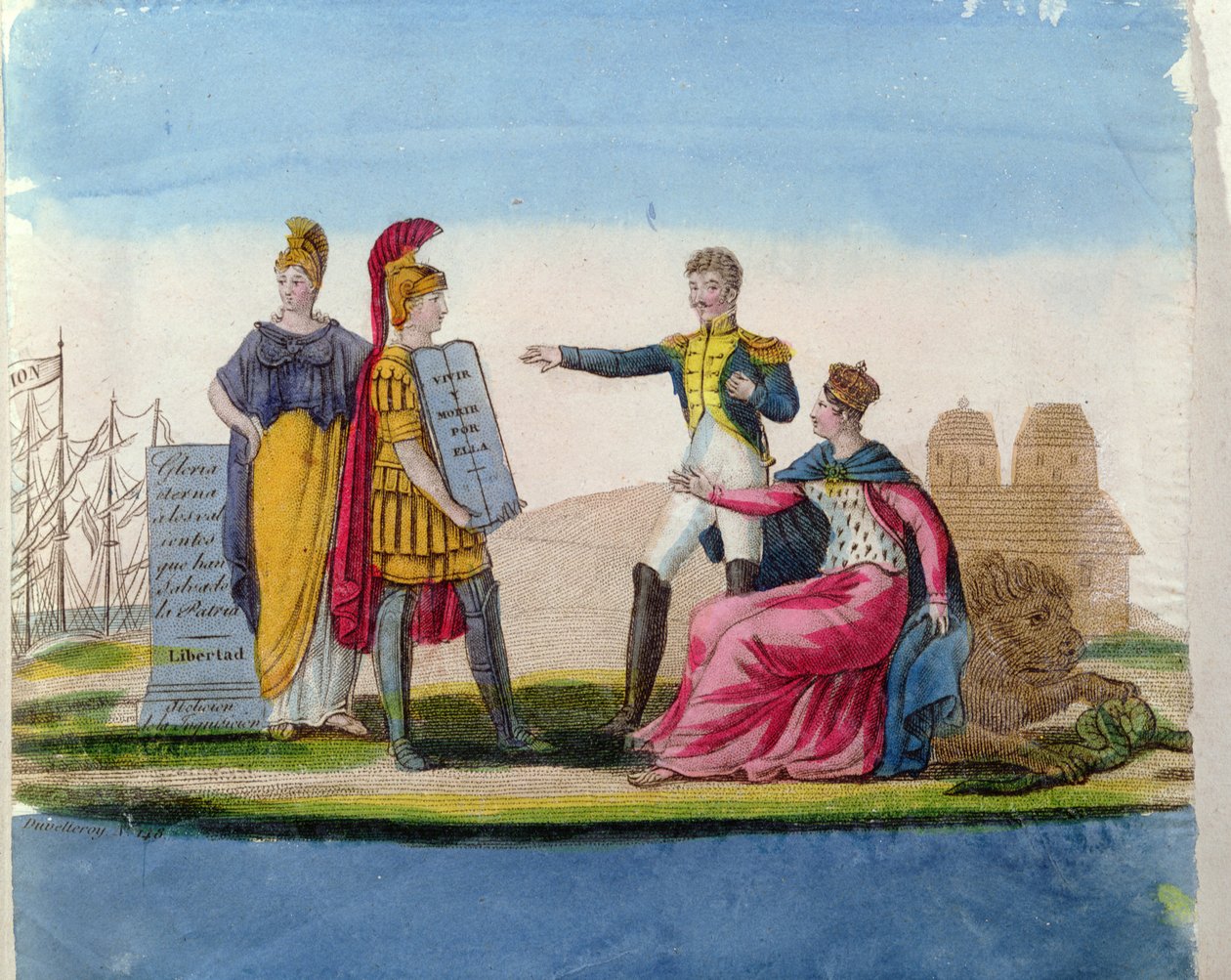 Népszerű képek Bolivar dicséretére, 1820-30 körül (színes metszet) alkotó: French School
