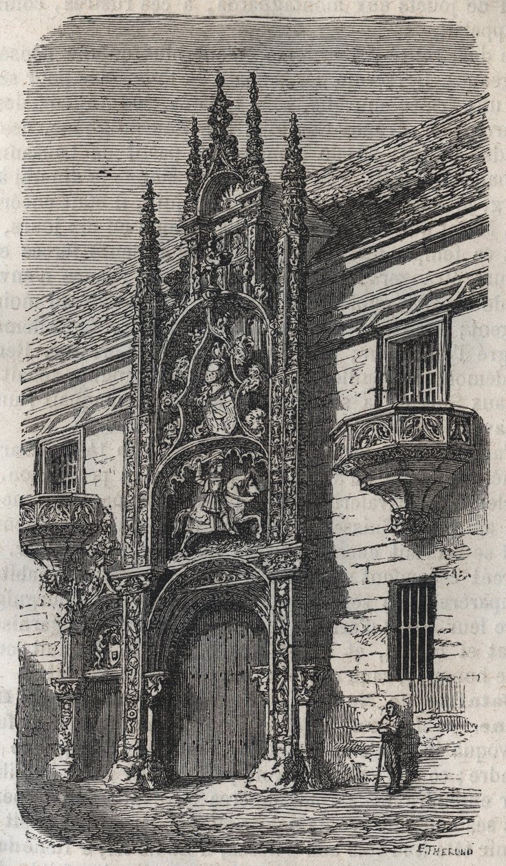 A nancyi hercegi palota (Lotaringiai hercegek palotája) ajtaja (1502-1512) - Victor Duruy (1811-1894) „Histoire de France” című metszete – 1882 alkotó: French School