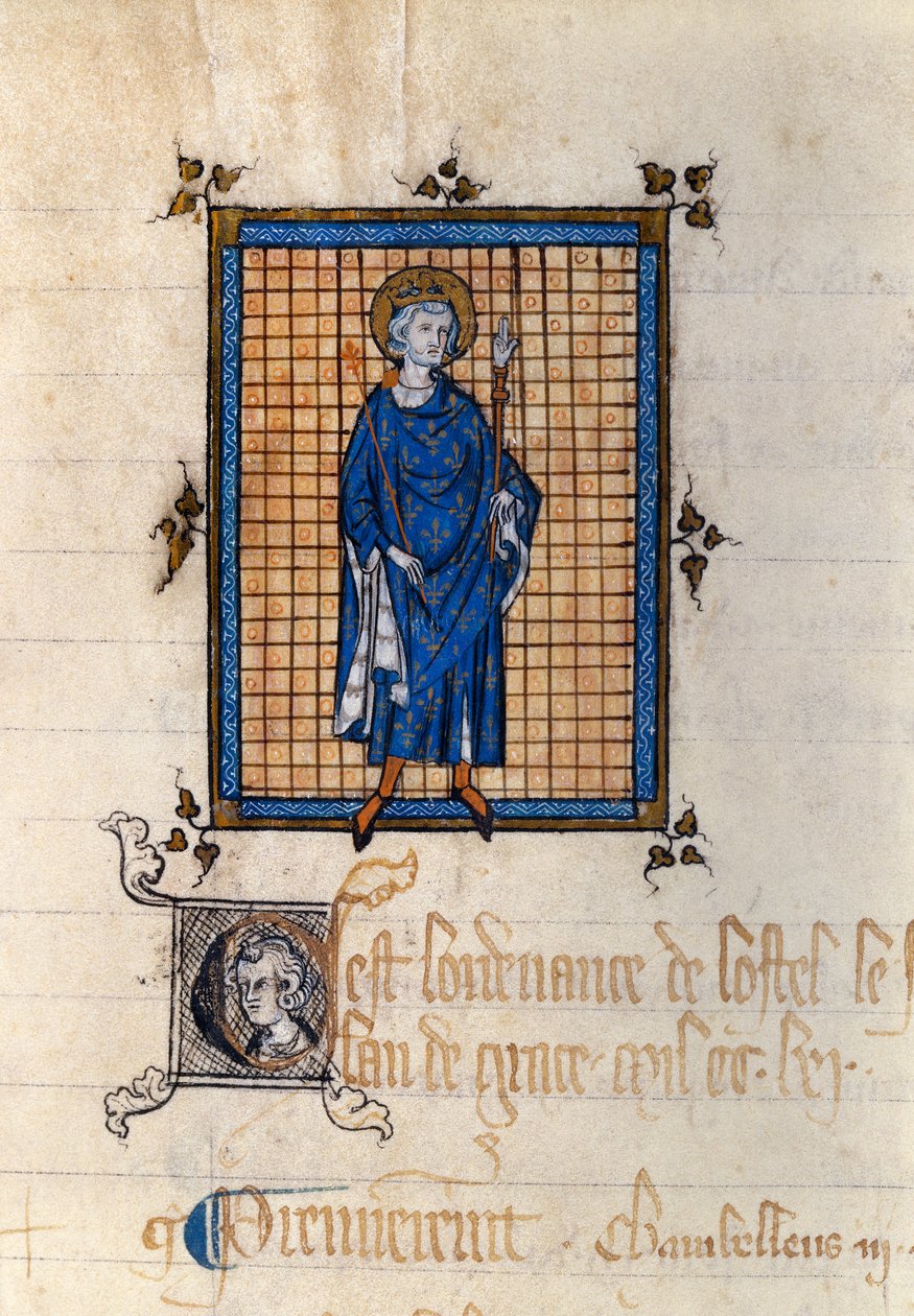 Szent Lajos nagyságos portréja (IX. Lajos) (1214-1270) Miniatűr a „Hotel du Roi rendeleteinek nyilvántartásából” Párizs, Nemzeti Levéltár alkotó: French School