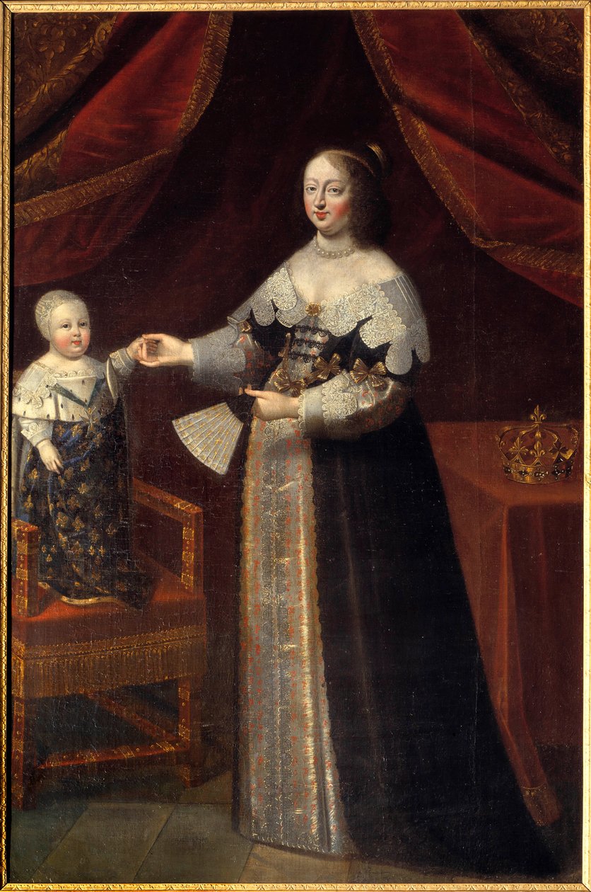 Portré Osztrák Anna (1601-1666), francia királynő lábánál XIV. Lajos gyermekével A 17. századi francia iskola festménye. Chambord, kastélymúzeum alkotó: French School