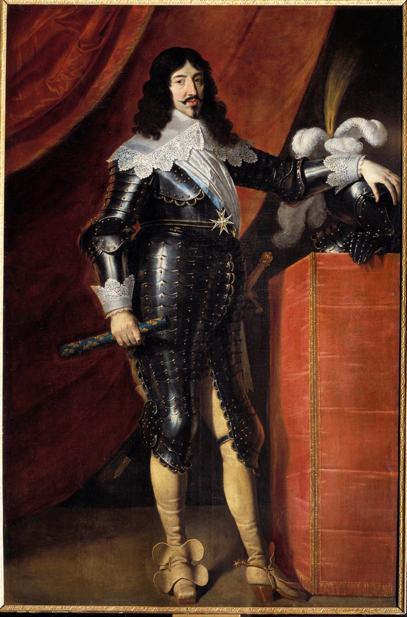 XIII. Lajos (1601-1643) portréja lábán páncélban A 17. századi francia iskola festménye. Musee du chateau de Chambord – XIII. Lajos (1601-1643) páncélos teljes alakos portréja. A 17. századi angol iskola festészete. Múzeum a alkotó: French School