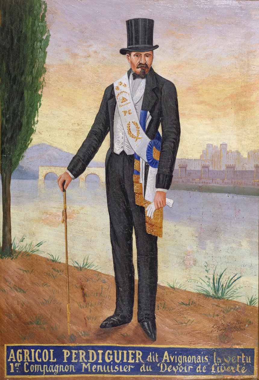 Az Avignonais néven ismert Agricol Perdiguier portréja a Rhone folyó partján áll Avignonban, 1860-65 körül alkotó: French School