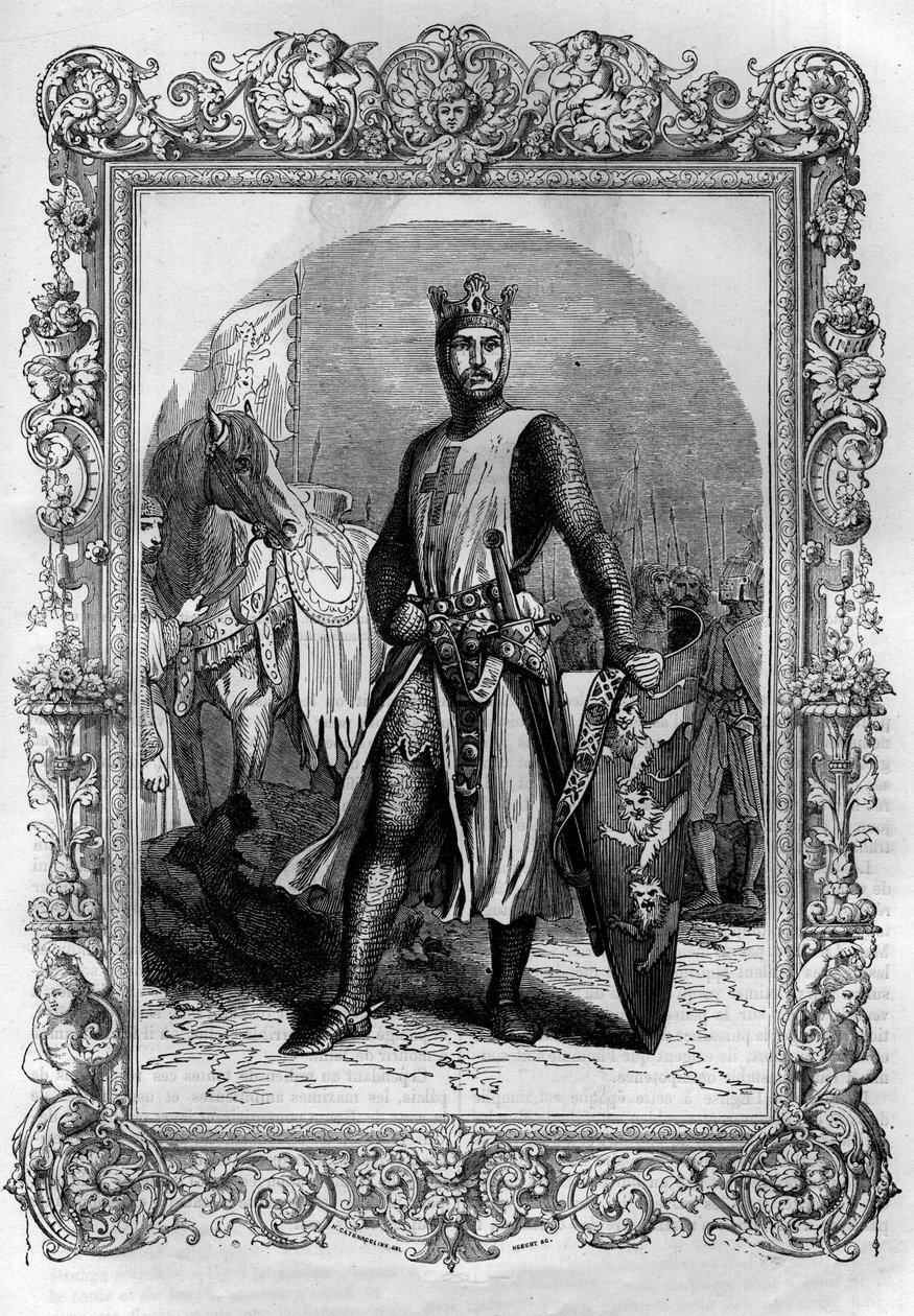 Nagy Alfréd portréja (846-899). Metszet a „Pápák-királyok-királynők és császárok története évszázadokon keresztül” című könyvébe, Maurice Lachatre alkotó: French School