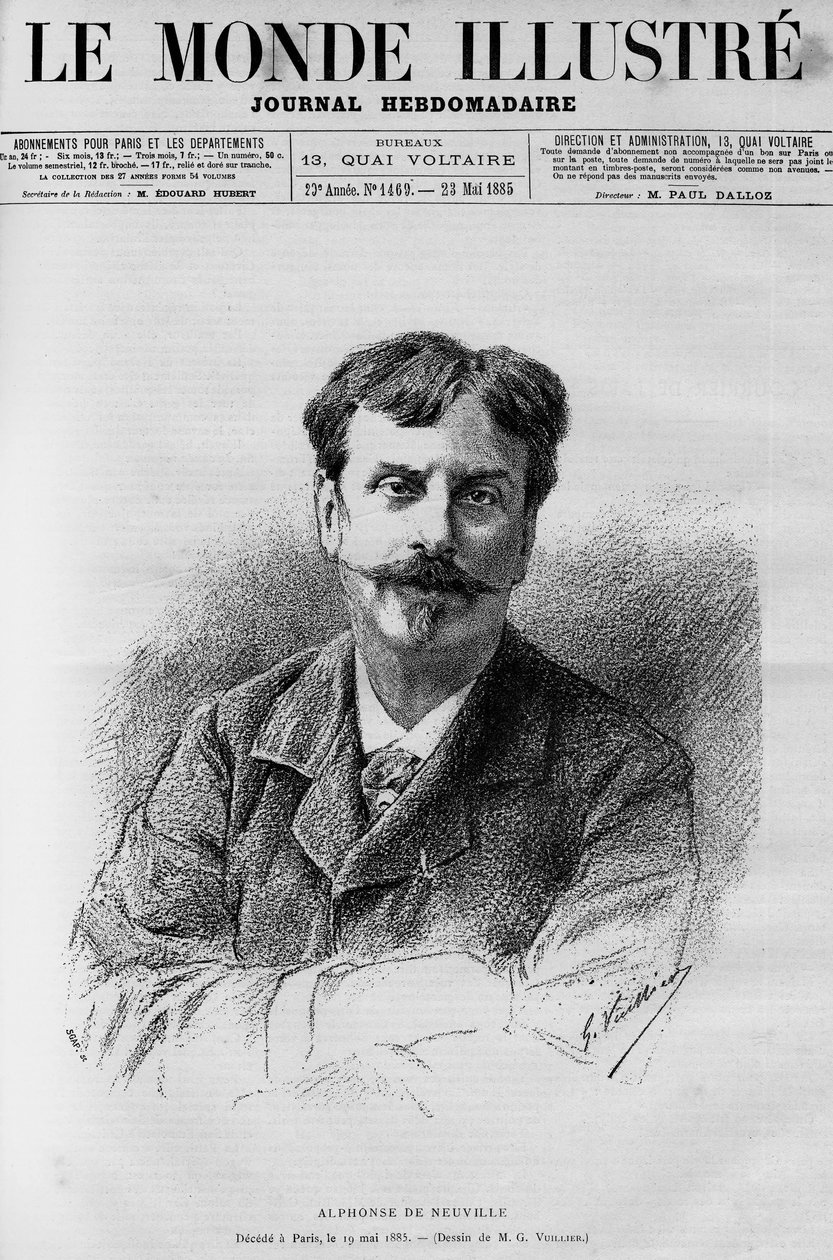 Alphonse de Neuville (1835-1885) francia festő és karikaturista portréja, In „The Illustrous World” 1885 alkotó: French School
