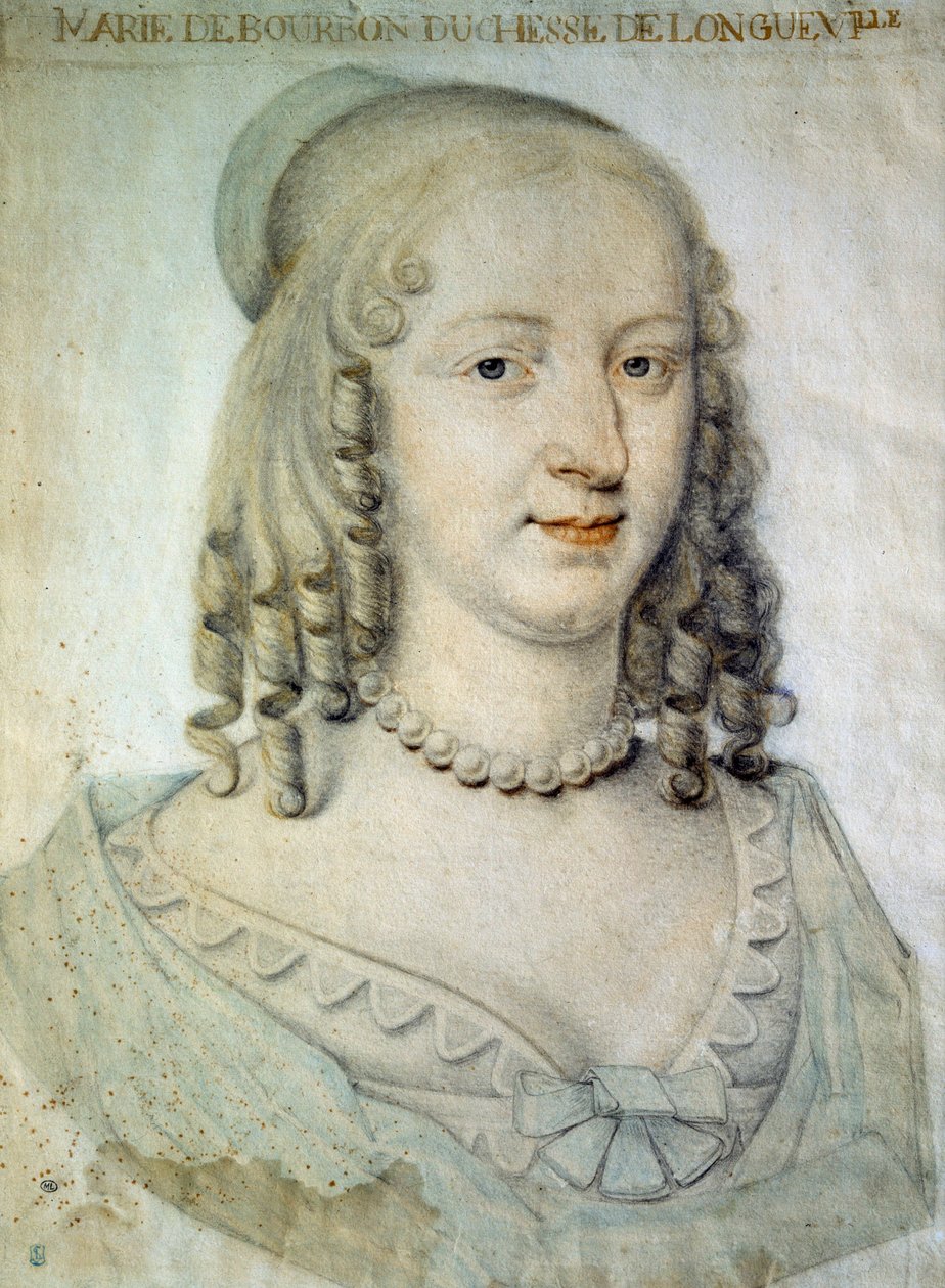 Anne Genevieve de Bourbon Conde (Anne-Genevieve de Bourbon-Conde), Longueville hercegnőjének (1619-1679), a Grand Conde Anonymous rajzának nővére portréja – 17. századi Chantilly, Conde múzeum alkotó: French School