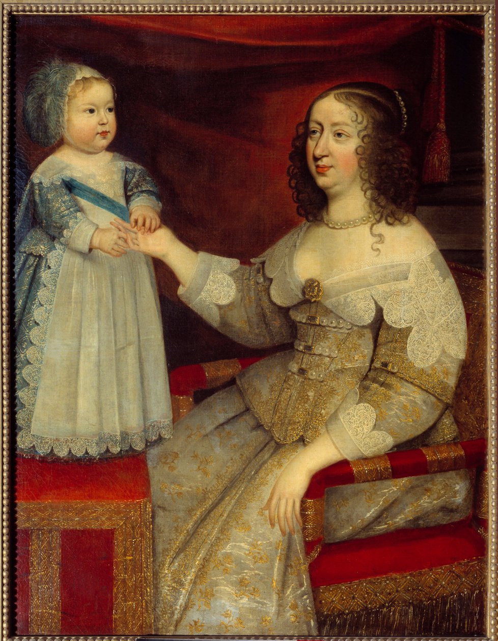Osztrák Anna francia királynő (1601-1666) és XIV. Lajos delfin gyermek (1638-1715) portréja A francia iskola festménye. 1643 előtt Nap 1,2x0,96 m alkotó: French School