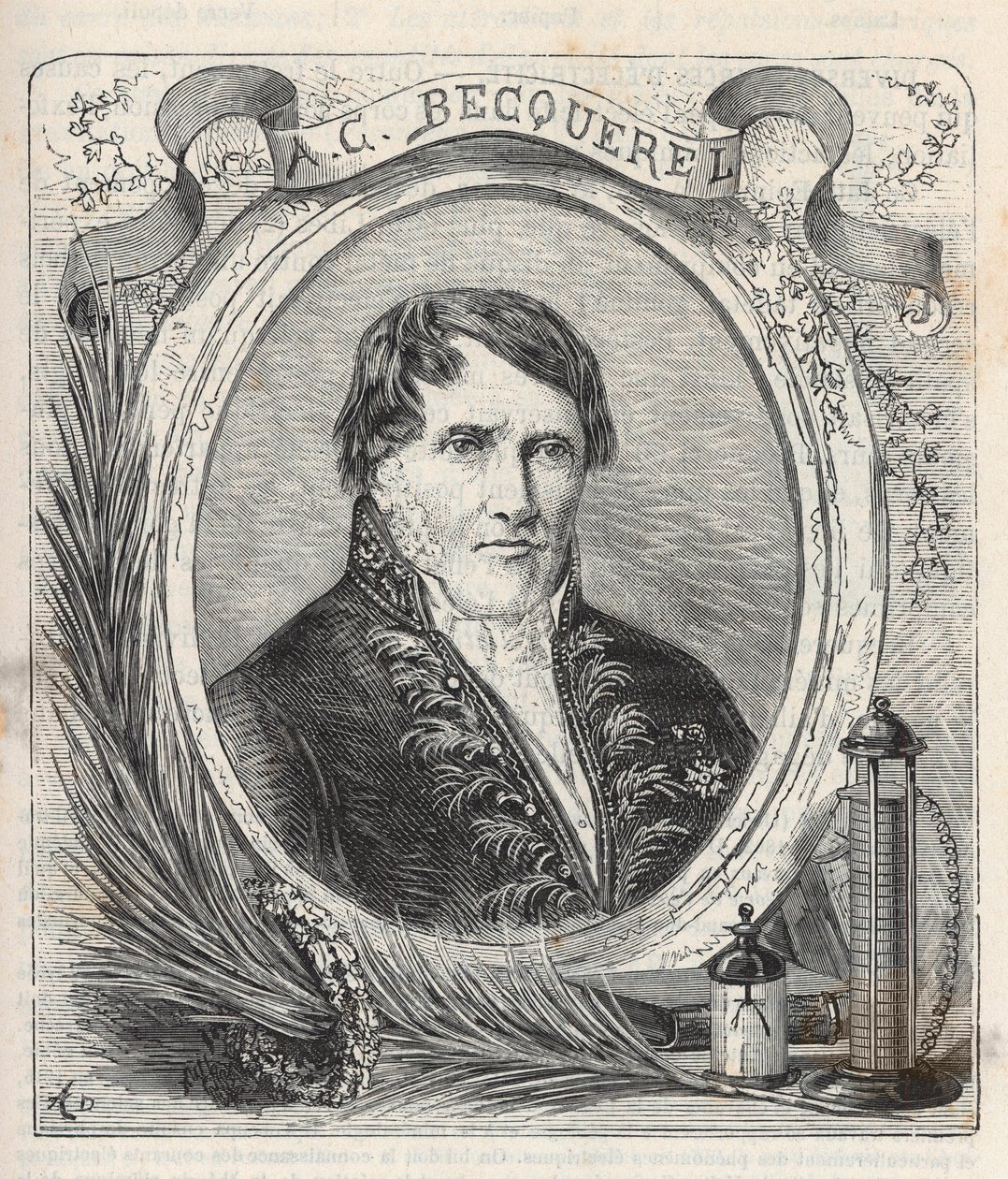 Antoine Cesar Becquerel (1788-1878), francia fizikus portréja - Metszet a "Sciences à la gratete de tous - népszerű fizika és kémia" című könyvébe Alexis Clerc - 19. század vége - Magángyűjtemény alkotó: French School