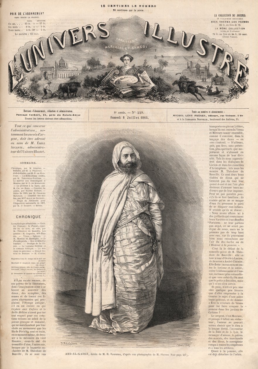 Ben Mahi Ed Din Abd El Kader (1808-1883), Mascara Amir katonai és vallási vezető portréja. alkotó: French School