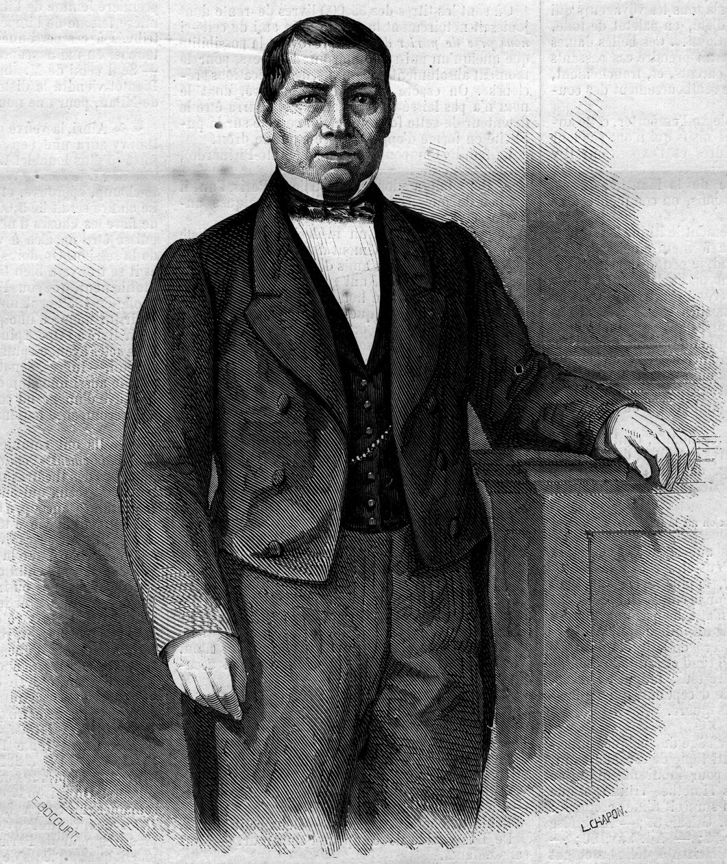 Benito Pablo Juarez Garcia (1806-1872), mexikói politikus portréja. Metszet a „” Le Monde Illustré”” 270. számában, 1862. június 14. alkotó: French School