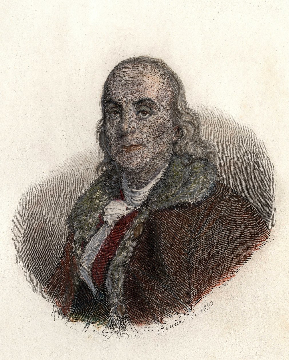 Benjamin Franklin (1706-1790) amerikai fizikus, filozófus és politikus portréja. a „Portraits des Hommes hasznos” című részben alkotó: French School