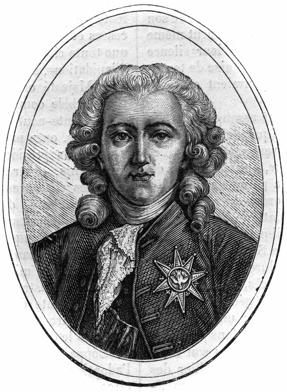 Charles Alexandre de Calonne, XVI. Lajos (1734-1802) francia politikus, pénzügyi ellenőr portréja. Metszet a „Pápák-királyok-királynők és császárok története az évszázadokon keresztül” című könyvébe, Maurice Lachatre alkotó: French School