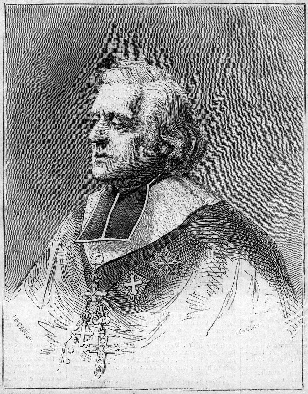 Charles Joseph Eugene de Mazenod (1782-1861) portréja, Marseille eveque. Metszet portréja a „” The Illustrous World”” 216. számában, június 1 alkotó: French School