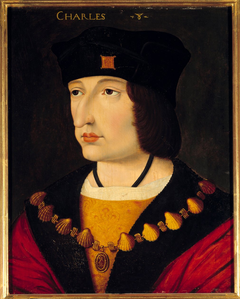 VIII. Károly (1470 - 1498) francia király portréja, XI. Lajos fia. A francia iskola névtelen festménye alkotó: French School