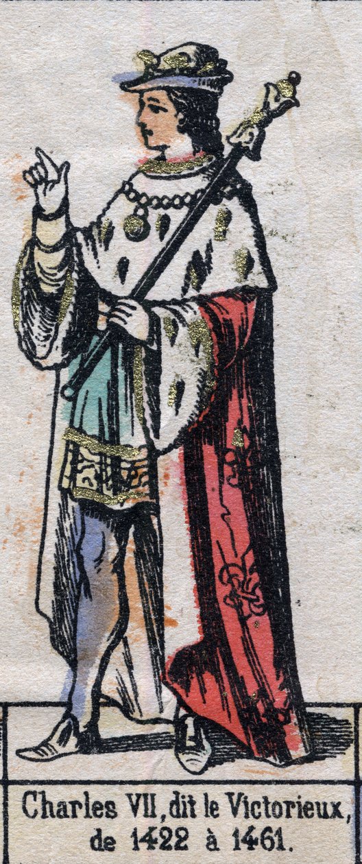 A Győztes Károly (1403-1461) (1403-1461) (Capetian dinasztia) néven ismert VII. Károly francia portréja. 19. század végi illusztráció. alkotó: French School