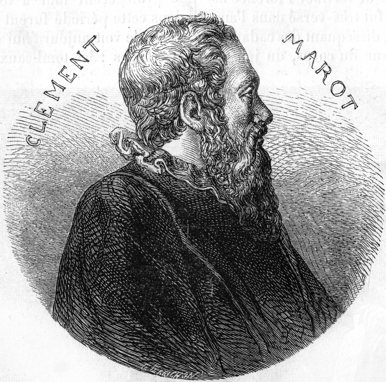 Clement des Marets dit Marot (1496-1544) költő portréja. „Franciaország népszerű története” c. 1885 körül. Metszet. alkotó: French School