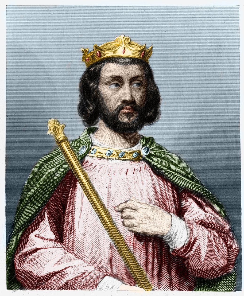 Clotaire (Clothaire) III (652 - 673), Neustria és Burgundia királyának portréja - Lavallee „” Histoire des Francais”-jában, metszet, sd. alkotó: French School