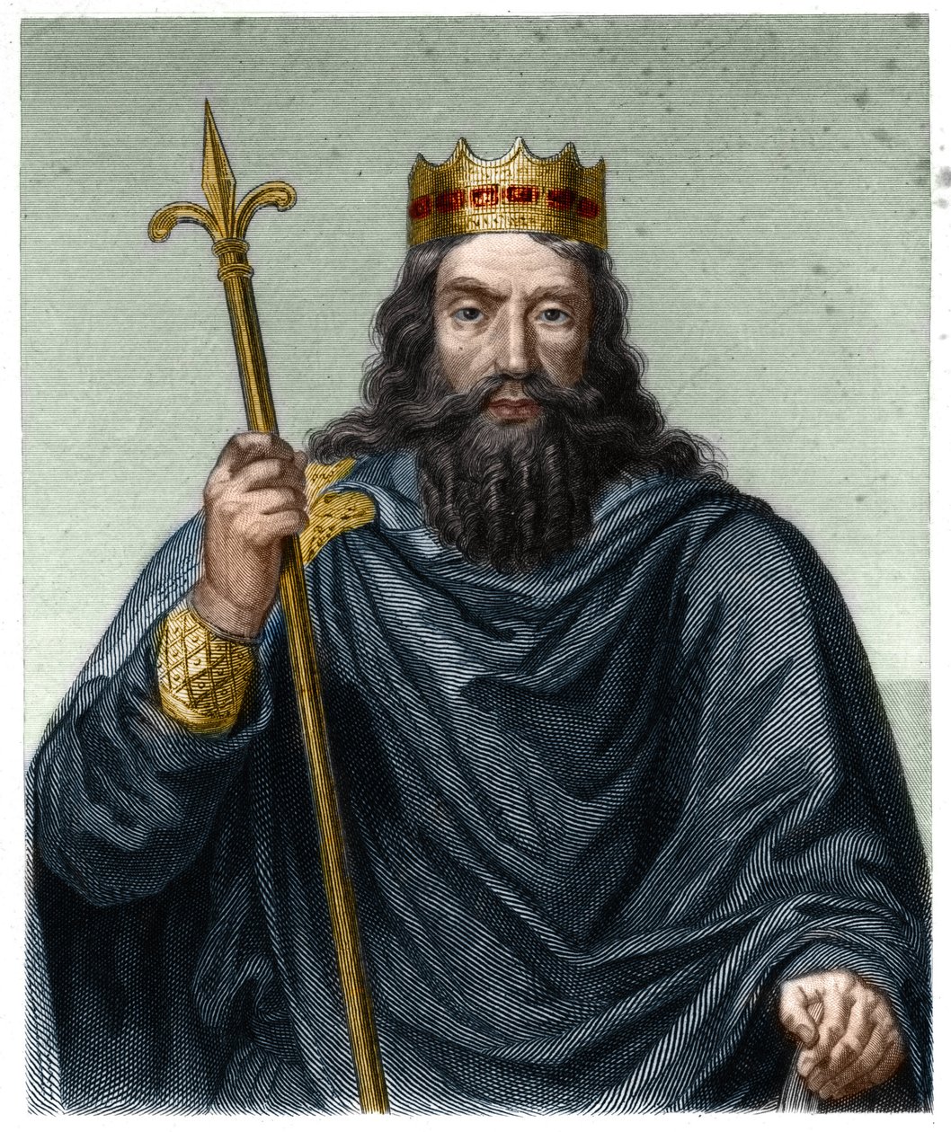 I. Clovis (466 - 511. vers), a frankok királyának portréja - Lavallee „Histoire des Francais”-jában, metszet, sd. alkotó: French School