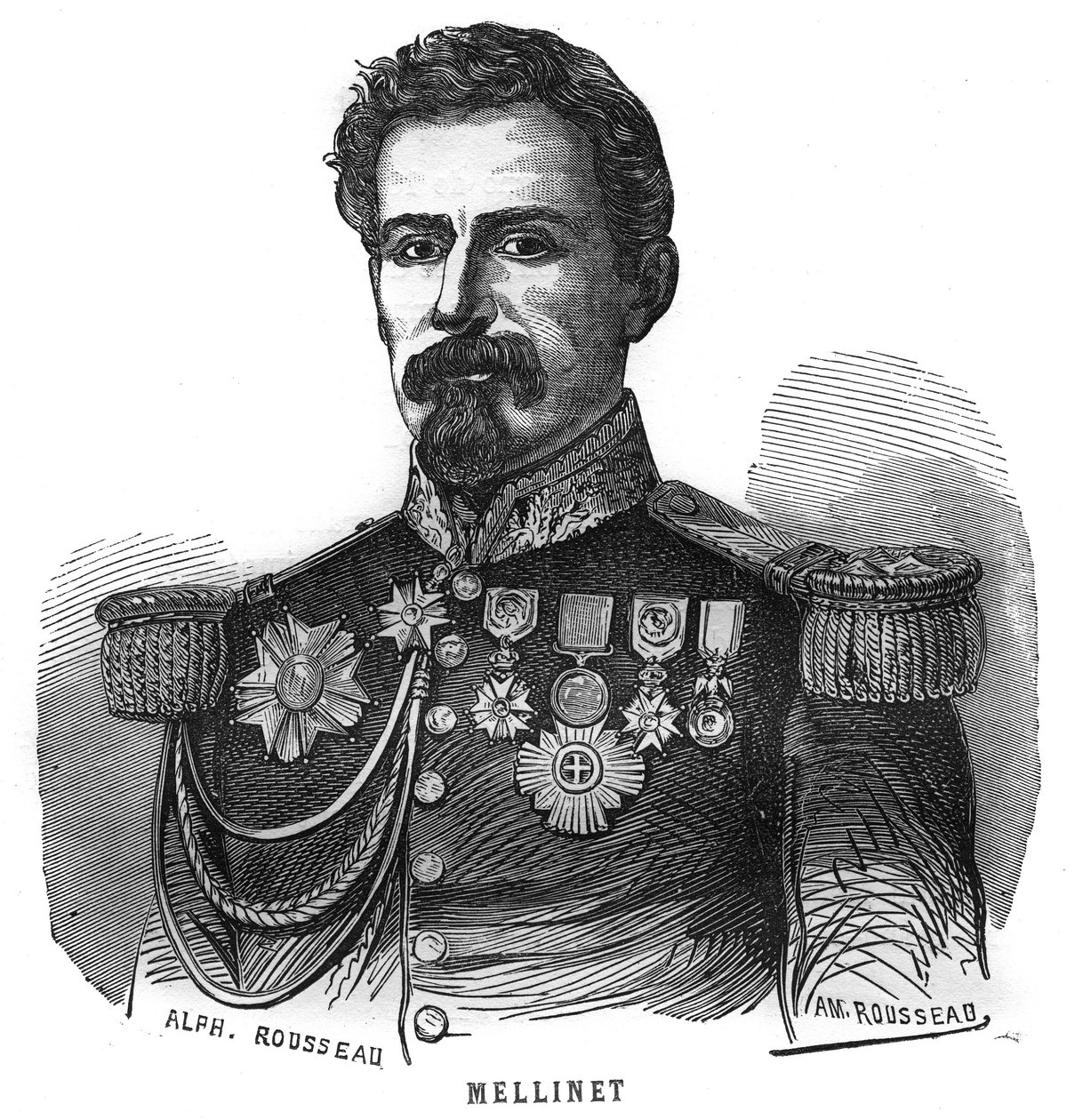 Emile Henry Mellinet (1798-1894) francia tábornok portréja. Metszet a „Les Illustrations De L