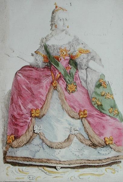 II. Katalin (1729-96) orosz cárnő portréja, 18. század vége (színes metszet) alkotó: French School