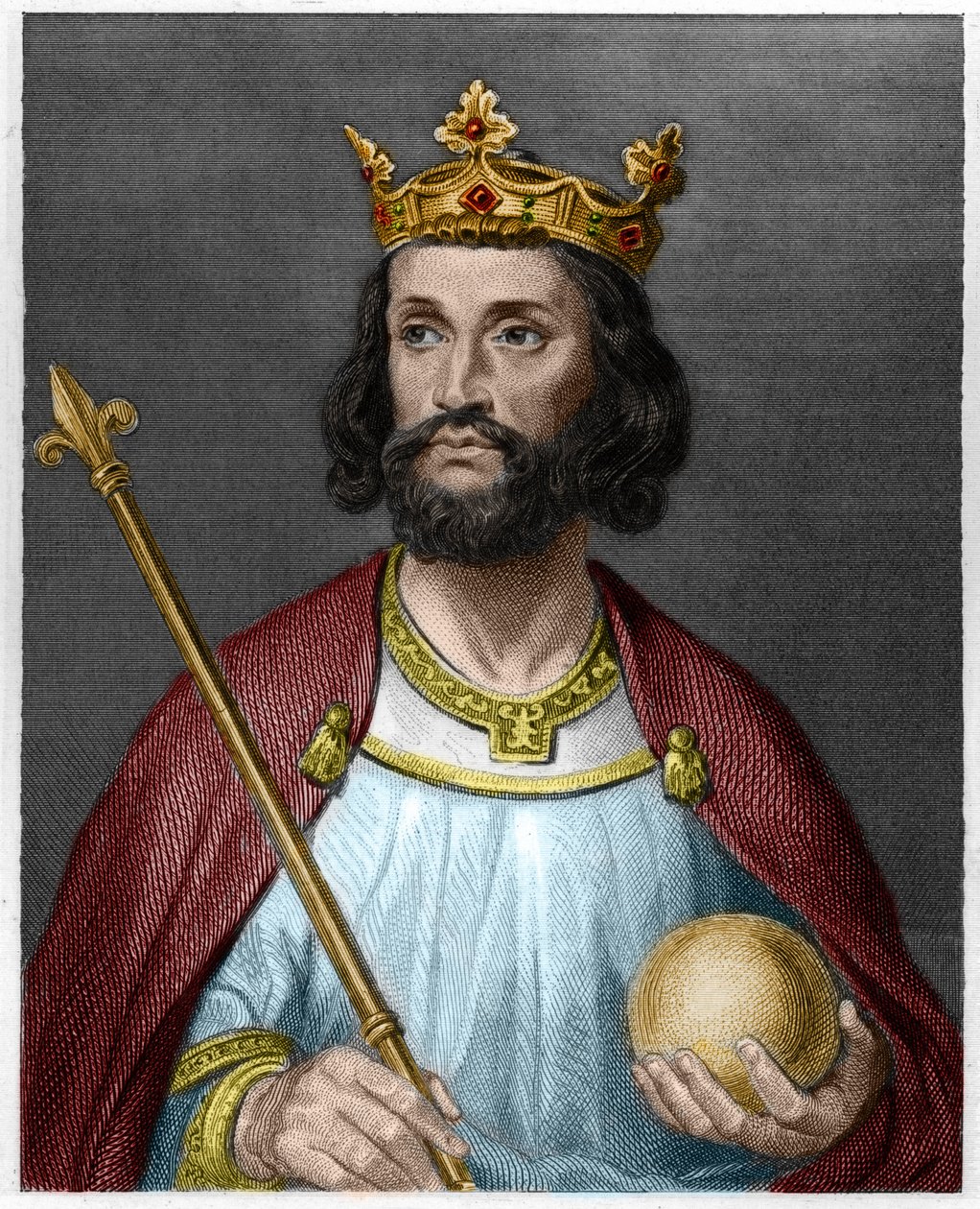 Eudes (Odon) portréja (860 - 898), Párizs és Troyes grófja, majd Franciaország királya - Lavallee „” Histoire des Francais”-jában, metszet, sd. alkotó: French School