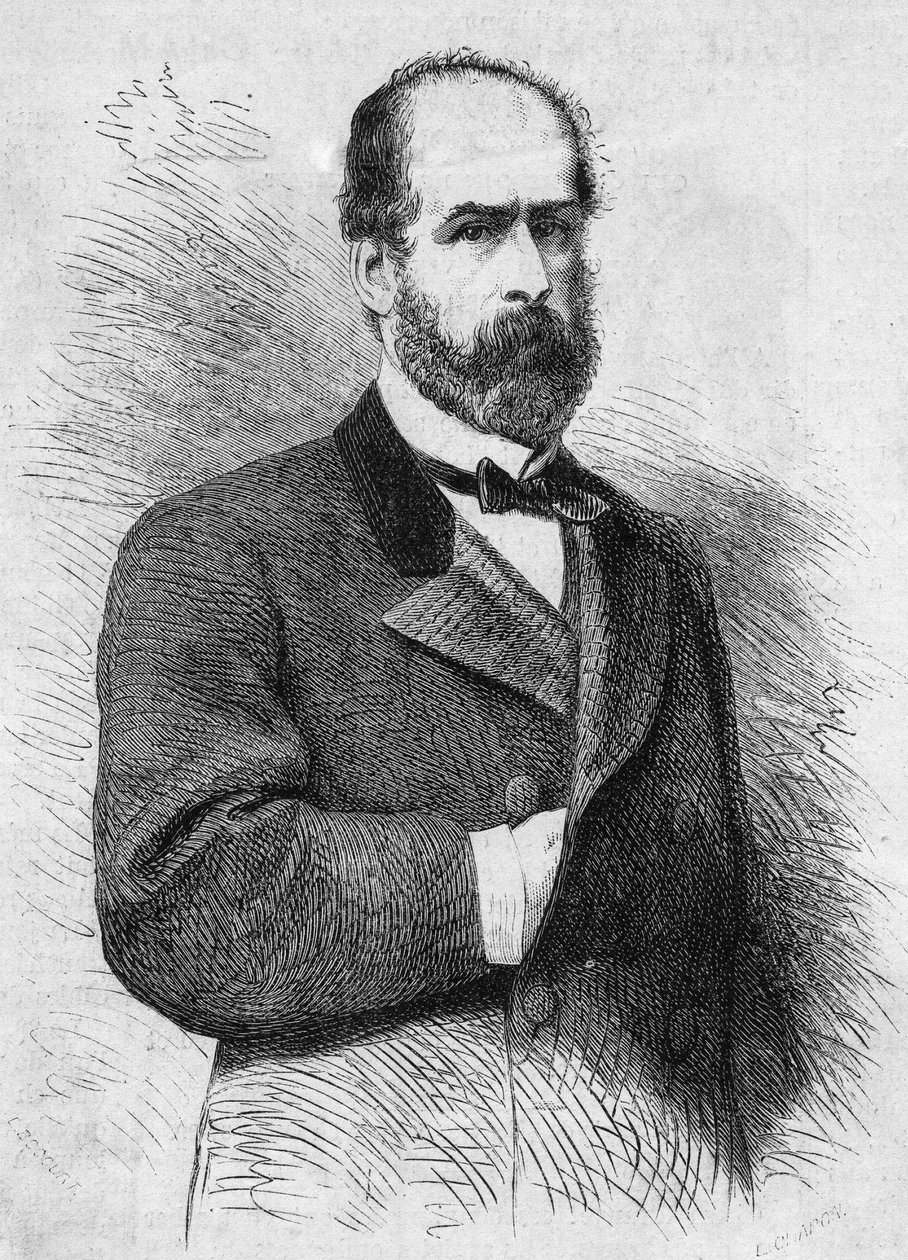Federico Errazuriz Zanartu (1825-1877), a Chilei Köztársaság elnökének portréja. Metszet a „” Le Monde Illustré”” 760. számban, november 4 alkotó: French School