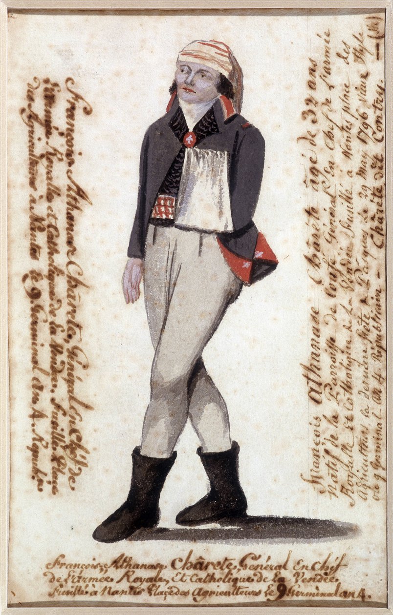 Francois Athanase (Francois-Athanase) portréja a Charette de la Contrie-ból (1763-1796), sálban kar, a Vendee királypárti vezetője - Musee Dobree, Nantes alkotó: French School
