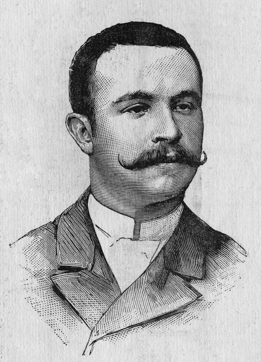 Francois Lhoste (1859-1887), francia repülős portréja – a „” Album de la Science-ben; jeles tudósok; Nagy felfedezések””” 1896. alkotó: French School
