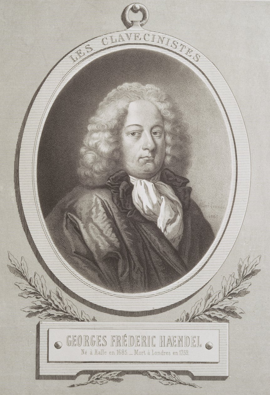 George Frederick Handel (1685-1759) portréja, egy kotta előlapja alkotó: French School