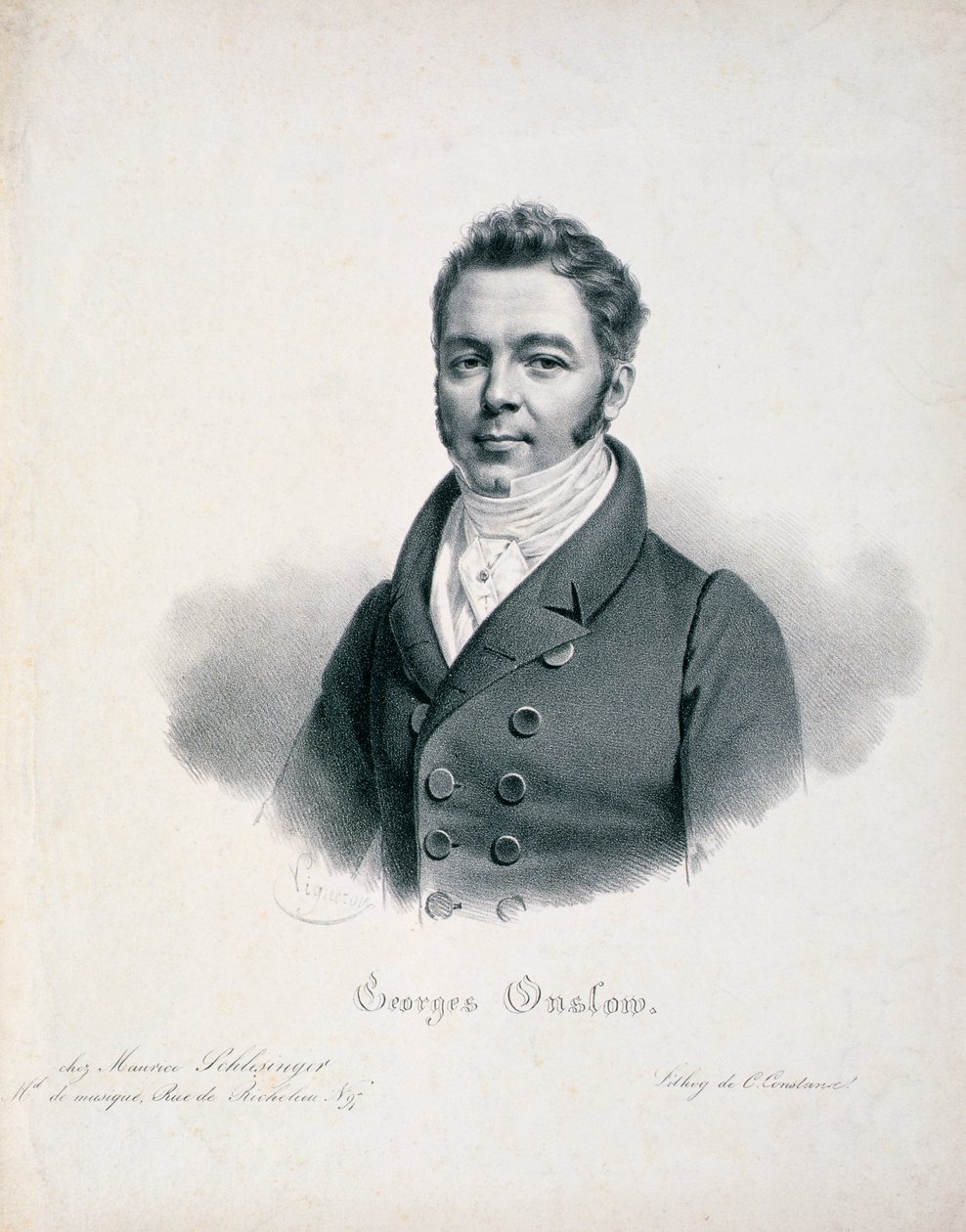 George Onslow (1784-1853) portréja, amelyet C. Constance metszett alkotó: French School
