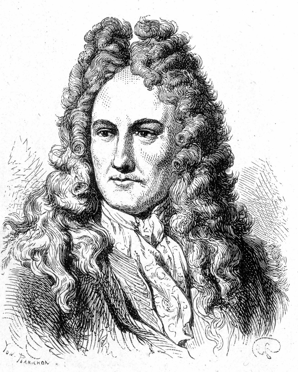 Gottfried Wilhelm von Leibniz (1646 - 1716), német filozófus és tudós portréja - a Tudományos albumban; jeles tudósok; Nagy felfedezések””” 1896. alkotó: French School