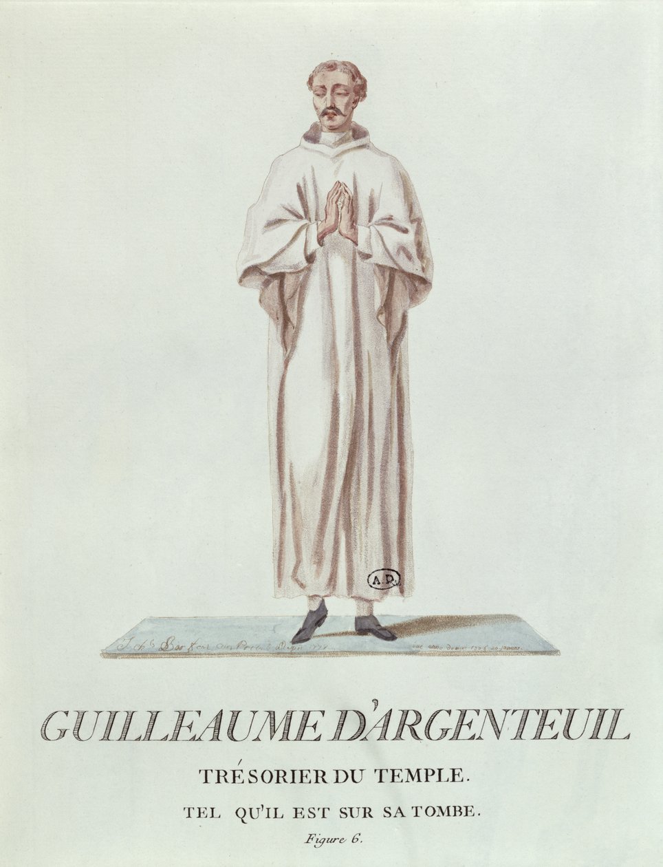Guillaume dArgenteuil, a templom kincstárnokának portréja a sírján ábrázolva, 1786 (wc papíron) alkotó: French School