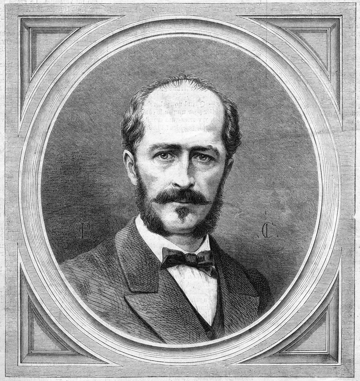 Gustave Lambert (1824-1871), francia hidrográfus és felfedező, egy északi-sarkon expedíciós projekt szerzője portréja. Metszet a „” Le Monde Illustré”” 771. számban, január 20 alkotó: French School