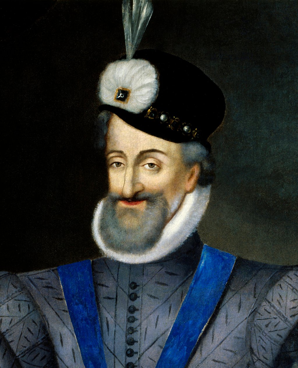 IV. Henrik (1553-1610) francia király portréja. Részlet. Névtelen francia festészet a 17. századból. Olajfestmény. Mérete: 0,95x1,13 m. Kötelező említés: Sully sur Loire, Chateau de Sully alkotó: French School