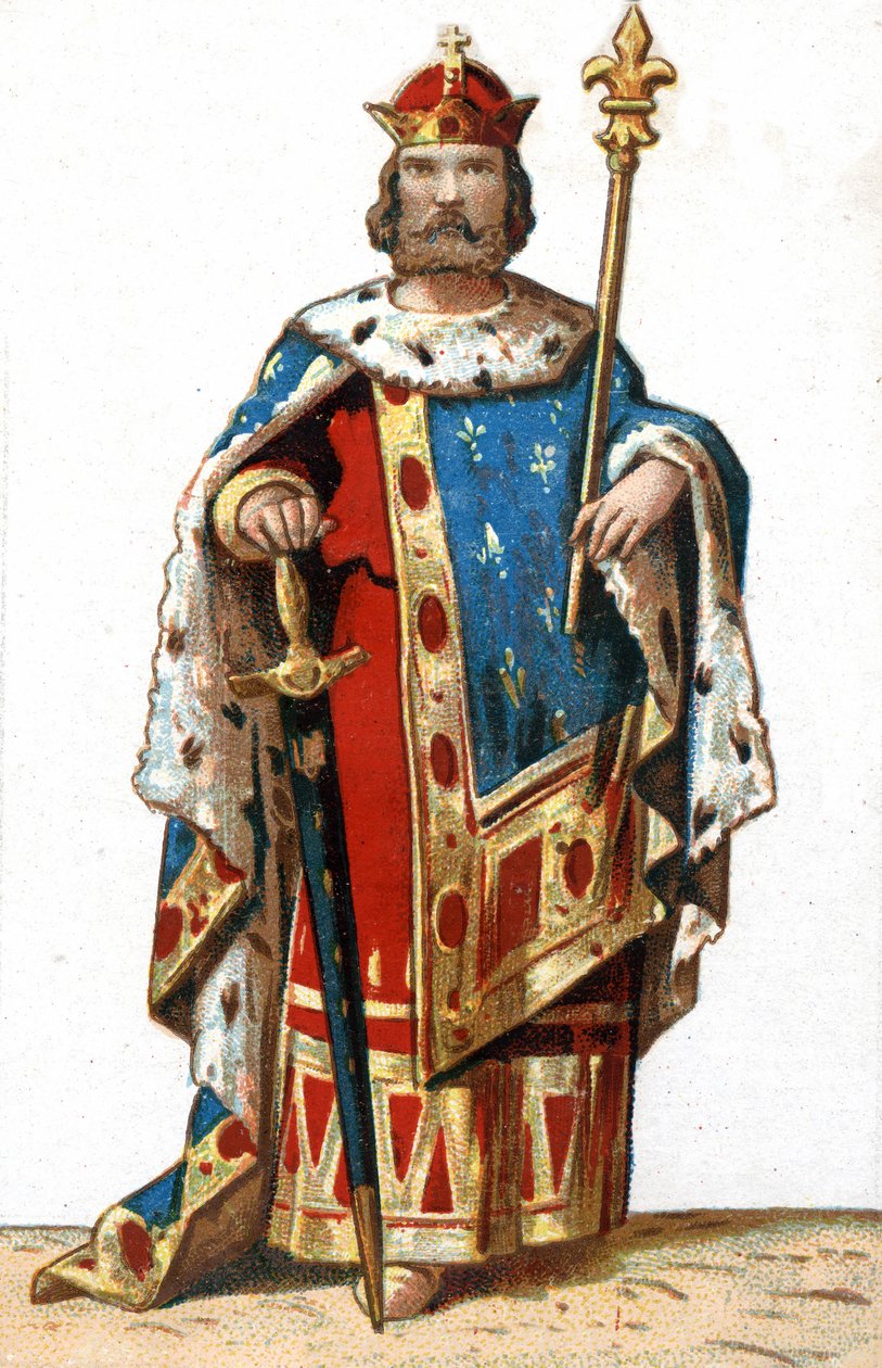 Hugues I. Capet (v. 941 - 996), Franciaország hercege, majd Franciaország királya portréja. A 19. század végének kromolitográfiája. alkotó: French School
