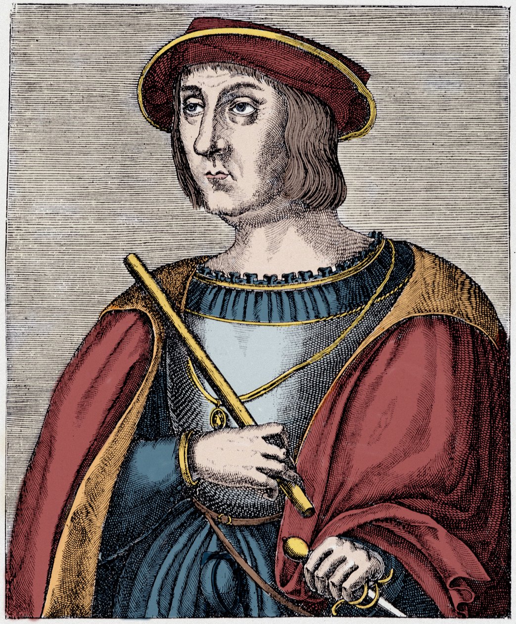 Jacques II de Chabannes (La Palice) (1470-1525) portréja, Paul Lacroix, Georges Hurtrel „XII. Lajos és Anne de Bretagne” című metszete alkotó: French School