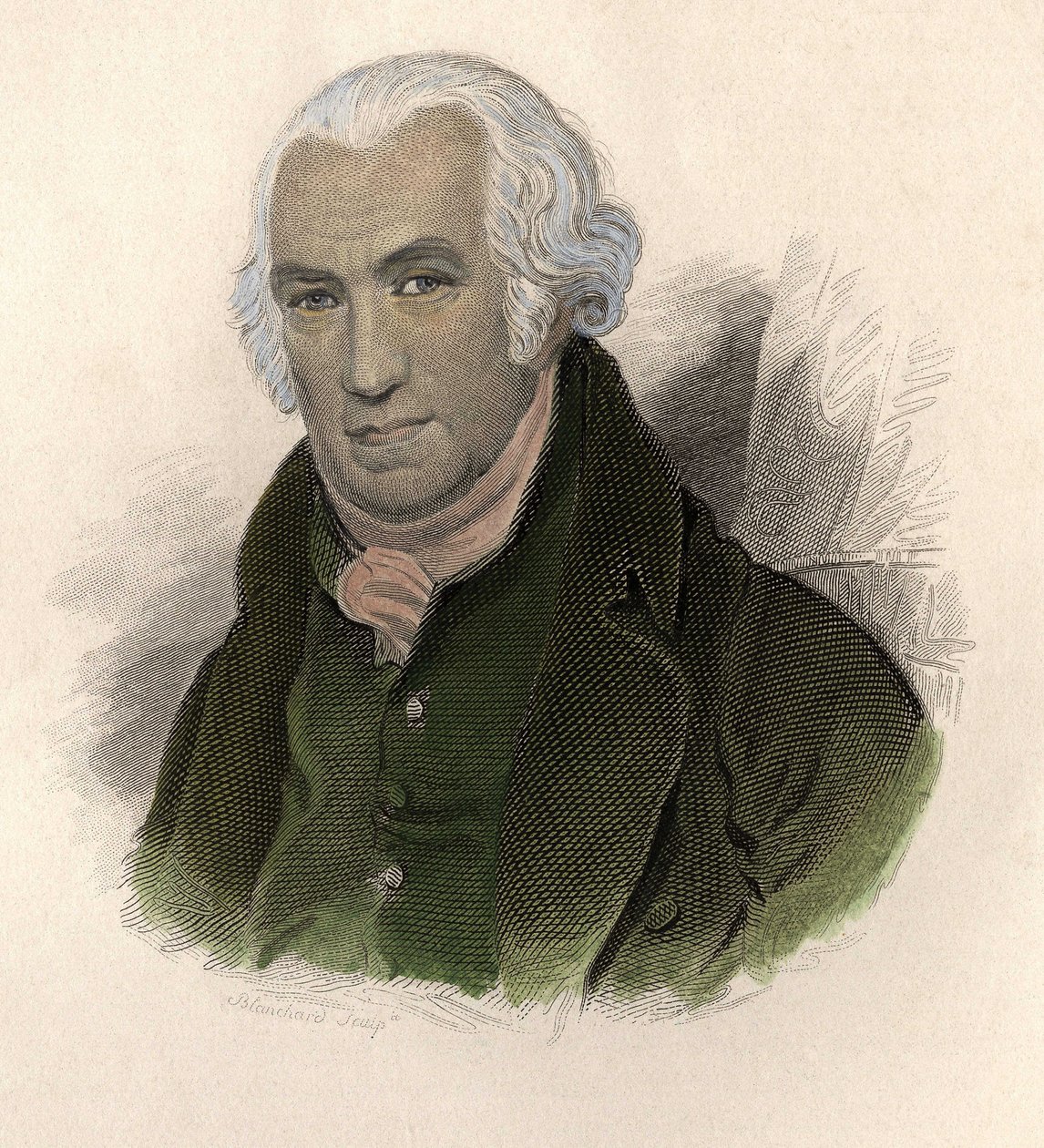 James Watt (1736-1819) skót mérnök és szerelő portréja. a „” Portraits des Hommes hasznos” című részben alkotó: French School