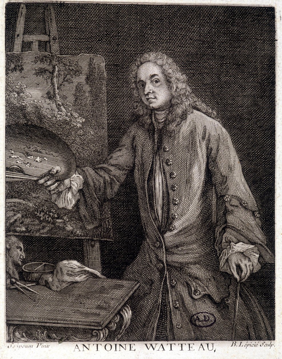 Jean Antoine Watteau (1684-1721) francia festő portréja - metszet alkotó: French School