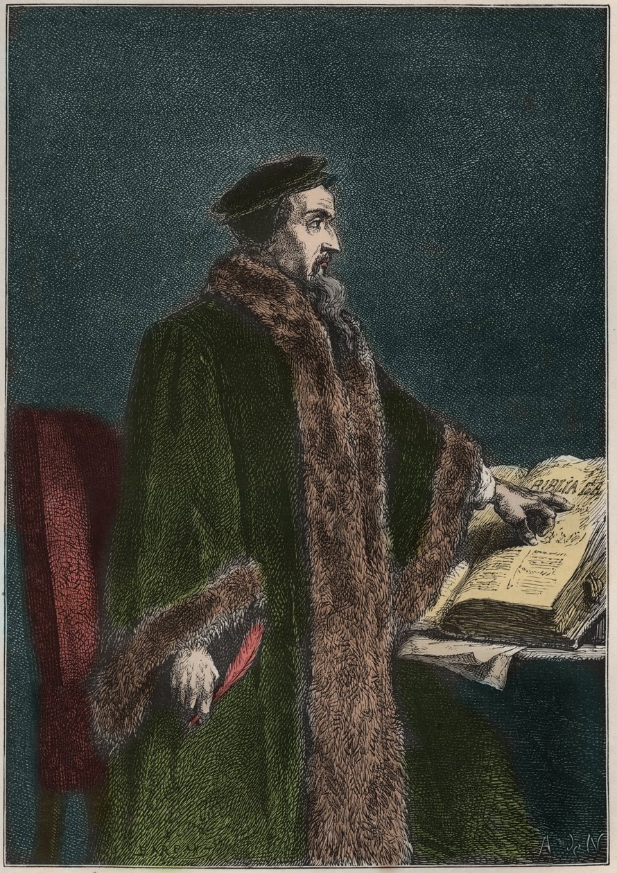 Jean Calvin (Jean Cauvin) (1509-1564), francia vallási reformátor és író portréja - John Calvin - metszet a „Franciaország története az unokáimnak mesélt” című könyvéből” - Francois Guizot - 1872-1876 alkotó: French School