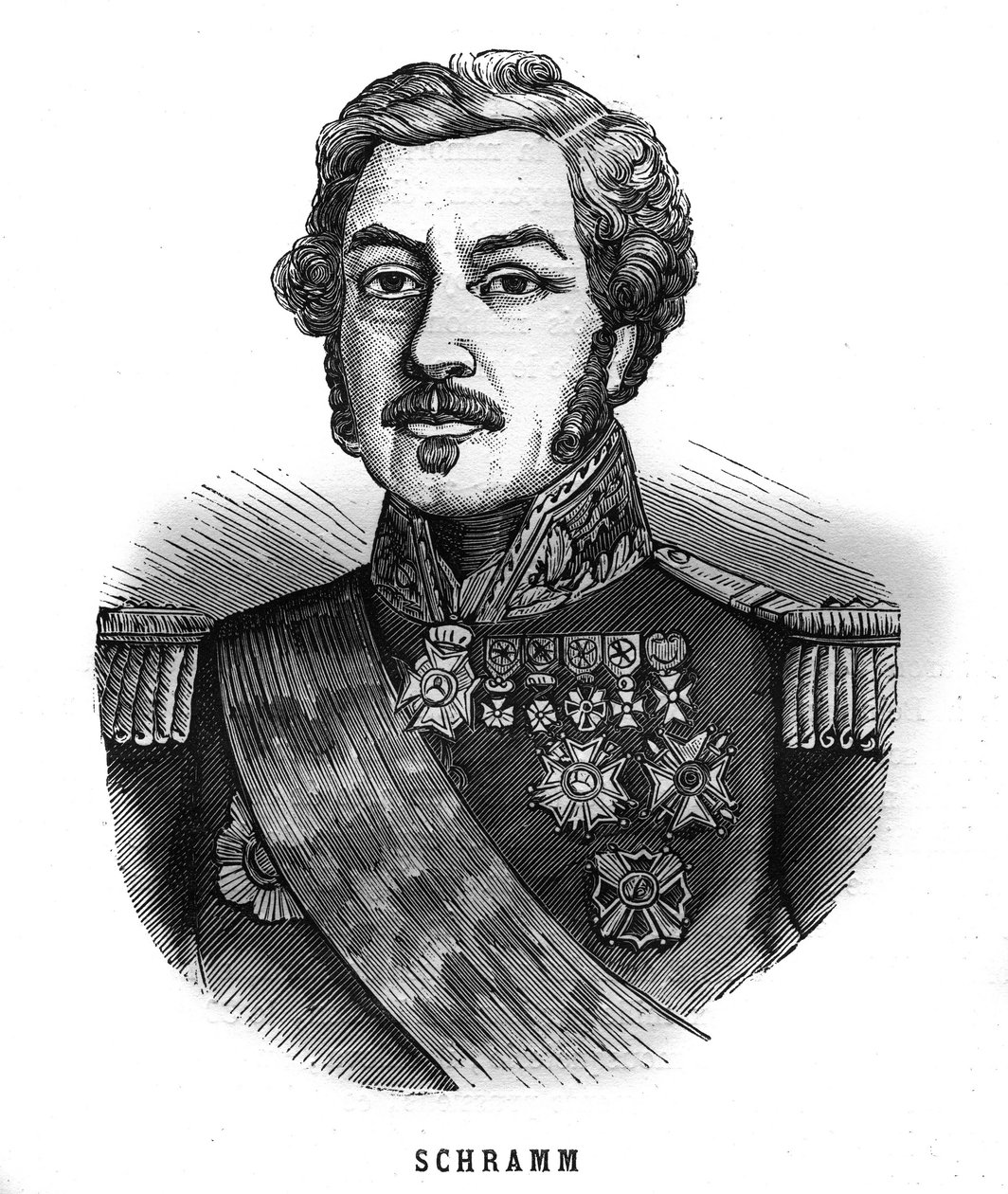 Jean Paul Adam Schramm (1789-1884) francia tábornok portréja. Metszet a „Les Illustrations De L