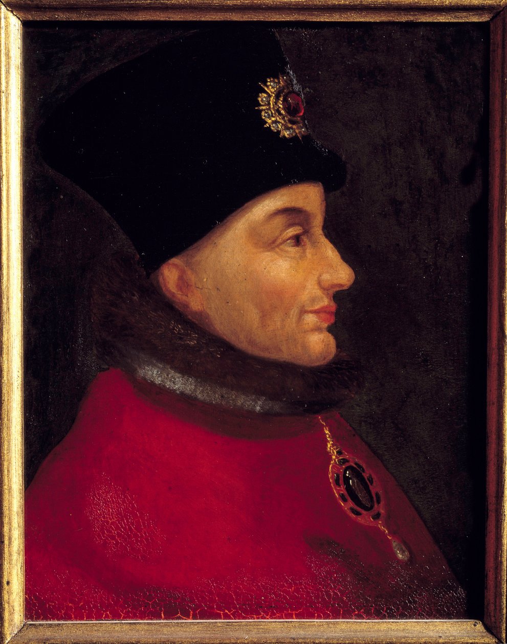 Jean Sans peur, burgundi herceg (1371-1419) portréja A francia iskola festménye. 16. századi V. 0,4x0,17 m alkotó: French School